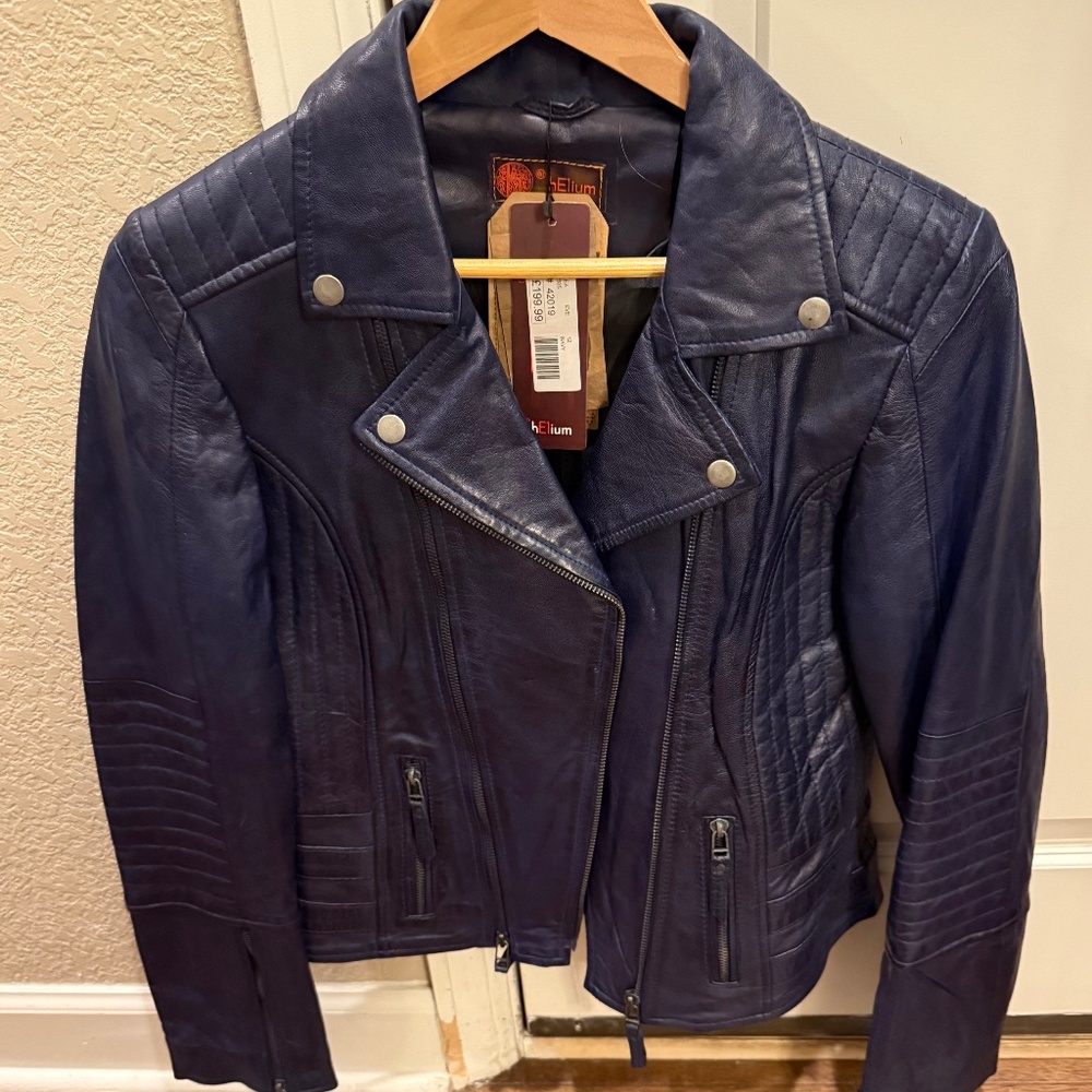 Women’s navy leather jacket